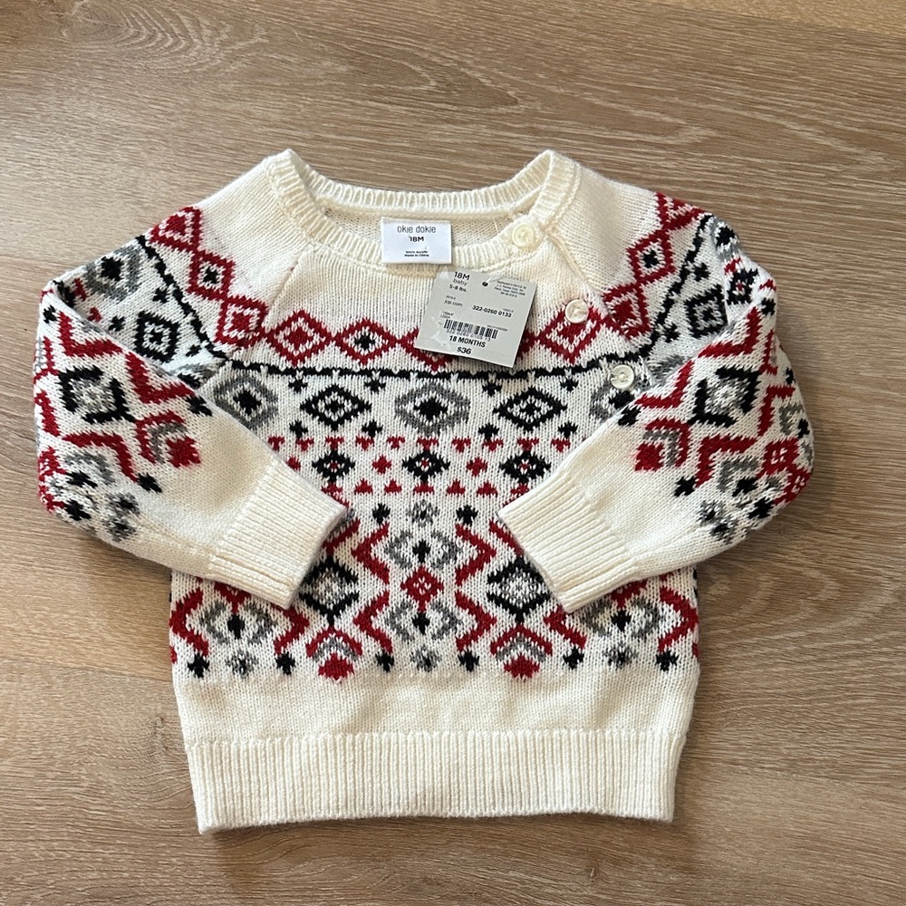 Okie Dokie Nordic Knit Sweater - Cream, Red, Black